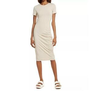 Treasure & Bond New Womens Short Sleeve Side Ruched T-Shirt Dress Taupe XXS